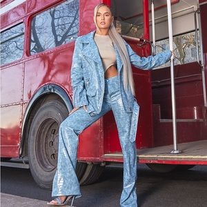 Pretty Little Thing Blue snake wide leg leather pants